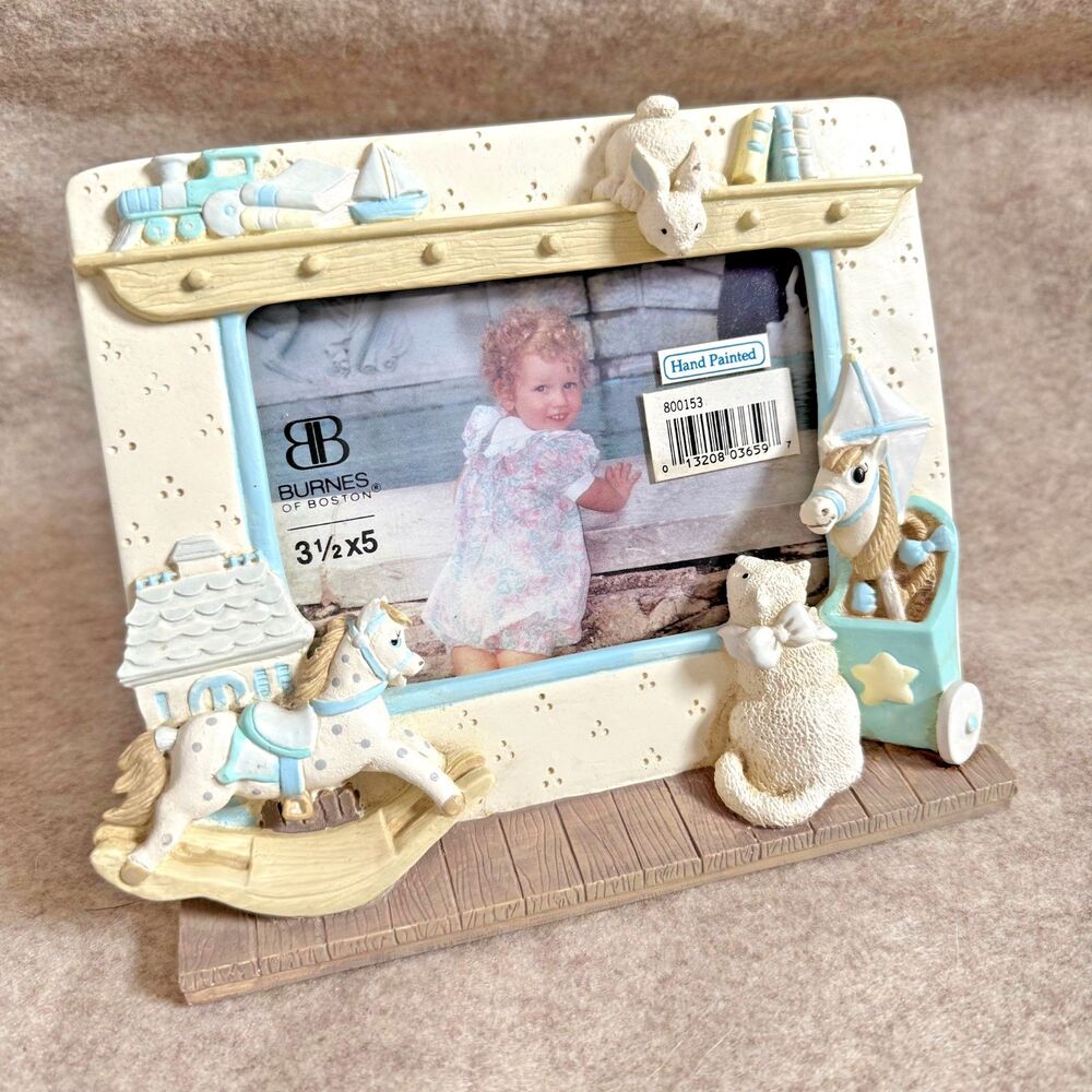 Vintage NOS Burnes Boston 3D Picture Frame Baby Hand Painted Nursery Decor 3.5x5